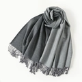 Elegant gradient grey faux rabbit fur scarf with tassels and soft plush texture - Dark Grey Light Grey