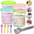 Ninja Creami NC500 NC501 compatible storage pints with colorful lids and scoops - Set of 4-With 4 Spoons and Scoop