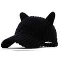 Berretto da baseball invernale nero con orecchie da gatto in velluto a coste - 56-61CM (Regolabile) / Nero