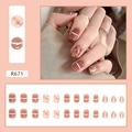 Glossy amber tea-colored press-on nails with white lines and gold foil accents - R671 Frozen Tea Brown Coffee (Glue Style)