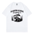Weißes Baumwoll-T-Shirt mit Alligator Alcatraz Grafikprint und bequemem Rundhals - S / Weiß