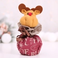 Christmas reindeer gift bag with red printed fabric and plush head for holiday treats - Reindeer Style