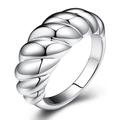 Sleek silver croissant ring featuring a minimalist twisted spiral design for men and women - US 7 / White Gold
