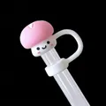 Cute pink mushroom silicone straw cover cap with smiley face for 10mm straws - Pink Mushroom / 10mm-Individual Package