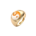 Goldener offener Ring mit orange-weißem Emaille-Herz-Yin-Yang-Symbol auf weißem Grund - Einstellbar Offen / Gelb
