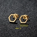 Polished hollow hexagonal geometric stud earrings in gold stainless steel, size 0.8cm - Hexagon / Gold