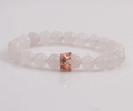 8mm translucent quartz bead bracelet with rose gold crown charm for men and women - Light Pink Rose Quartz