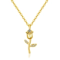 Collana con rosa 3D in finitura dorata con pietre di zircone micro-incastonate e catena - Oro