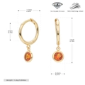 Detailed dimensions of 925 silver hoop earrings with 5A orange zircon pendants - 925 Silver / November Gold Plated (Orange Zirconia)