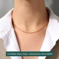 Elegant 18K gold plated water wave chain necklace with 1.9mm width on neck - Gold Water Wave Chain 40+5cm