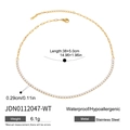 Details der 18K vergoldeten Edelstahlhalskette mit Maßen und Zirkonia-Steinen im Detail - Weiße Zirkonia Tennis Halskette (JDN0112047-WT)