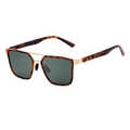 Classic tortoise shell sunglasses with golden metal double bridge and green lenses - Sand Gold G15 (Tortoise Frame)