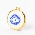 Ciondolo occhio del male con cornice dorata irregolare e smalto blu e bianco - Cerchio Irregolare