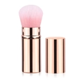 Portable retractable makeup brush with rose gold metallic handle and pink bristles - Small Gold