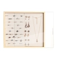 Solid wood jewelry storage box with dustproof clear slide lid for rings and earrings - Planar + Ring Slots Type / Beige Linen