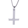 Colgante cruz de San Pedro invertida en acero plateado pulido con cadena de bolas - Collar Color Acero (KN34330-K)