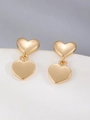 Elegant polished golden double heart C-shape drop earrings for women with a glossy finish - Glossy Gold (K-040)