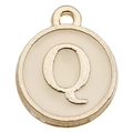 Letter Q pendant with golden border and cream white enamel finish for DIY jewelry - Letter Q / 1 Piece (12x14mm) / Champagne
