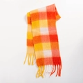 Plaid scarf in orange, yellow and white check pattern with fringe tassel trim - Orange, Yellow and White Plaid (Style L)
