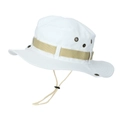 White wide-brimmed outdoor sun hat with adjustable chin strap for hiking and camping - One Size / White