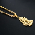 Colgante de manos en oración dorado estilo hip hop con cadena de cuerda de acero inox - Dorado