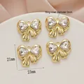 Golden bow pendant with heart rhinestones 21x23mm jewelry making supplies for necklace - 763# Gold - White Zirconia