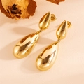Pendientes de doble gota dorada bañados en oro de 18k con pernos de plata S925 - Estilo de Gota de Agua de Doble Capa / Dorado