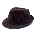 Dark brown striped fedora hat with white pinstripes and classic rolled brim design - 59cm / Brown