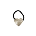 Black elastic hair tie featuring a silver metal heart charm with cross-hatch texture - Mesh Heart 3.5cm / Silver