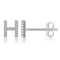 Sparkling S925 sterling silver H-letter stud earrings with clear zircon micro-pave setting - Silver H