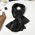 Elegant black pleated scarf for women with glossy finish and modern urban aesthetic - Black