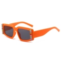 Bright orange square sunglasses with colorful rhinestones on a glossy plastic frame - Orange Frame Grey Lens