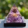 Handheld Orgonite energy pyramid with amethyst stones and copper spiral coil - QK09 Smoky Quartz Ball / 6cm