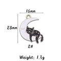 Halloween moon and black cat alloy enamel pendant, 16x28mm size, variant number 2 - 2# Cat Lying on Moon