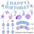 Mermaid birthday party decoration set with Happy Birthday banner and sea creature charms - Mermaid (Banner, Swirls, Small Toppers, Wrappers)