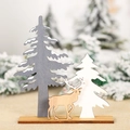 DIY wooden Christmas ornament with reindeer and stylized trees on a wooden base - R-C26 DIY Reindeer Double Trees Style / Grey/White/Natural Wood