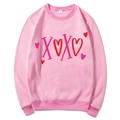 Pink round neck sweatshirt with XOXO heart print and ribbed cuffs in size M - S / Tops / Pink