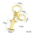 Polished gold stainless steel letter I keychain with lobster clasp and dimensions - Letter I
