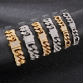 Iced-out Cuban link kettingensets in goud en zilver met 12mm 16mm 20mm breedtes - 12mmx19cm Cubaanse Schakelarmband (Staal Kleur)