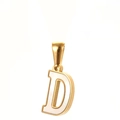Minimalist gold stainless steel letter D pendant with white shell inlay for women - Letter D