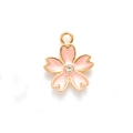 Ciondolo a forma di fiore di ciliegio rosa smaltato con cristallo e finitura dorata - Rosa con Strass
