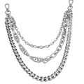 Three-layer silver industrial punk pants chain with heavy metal links and spring hooks - Silver