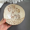 Handcrafted coconut shell bowl with elephant shell inlay for home key storage - Brown Shell Mother-Child Elephant