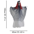 Halloween Hängegeist Dekoration mit roten Haaren und grauem Gazegewand, 100cm Höhe - Rotmähnige Geisterpuppe