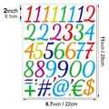 Detail of 2-inch waterproof vinyl letter and number stickers showing multi-color symbols - 2 Inch Handwritten Numbers & Symbols - Multicolor