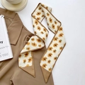 French vintage floral skinny silk scarf in cream and yellow on brown blazer - Khaki Small Yellow Floral