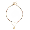 Handmade layered necklace with colorful natural stone beads and gold sun pendant - Red Mixed Layered Set