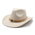 Beige felt western cowboy hat with colorful beaded decorative bands and curved brim - M / Beige