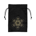 Black velvet drawstring storage bag with golden Metatron's Cube sacred geometry print - Metatron's Cube/Black