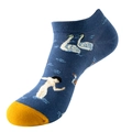 Blauw-gele enkelsokken met zwaan-illustratie en geribbelde elastische boorden - Eén maat / C27 (Blauw Geel Zwaan)